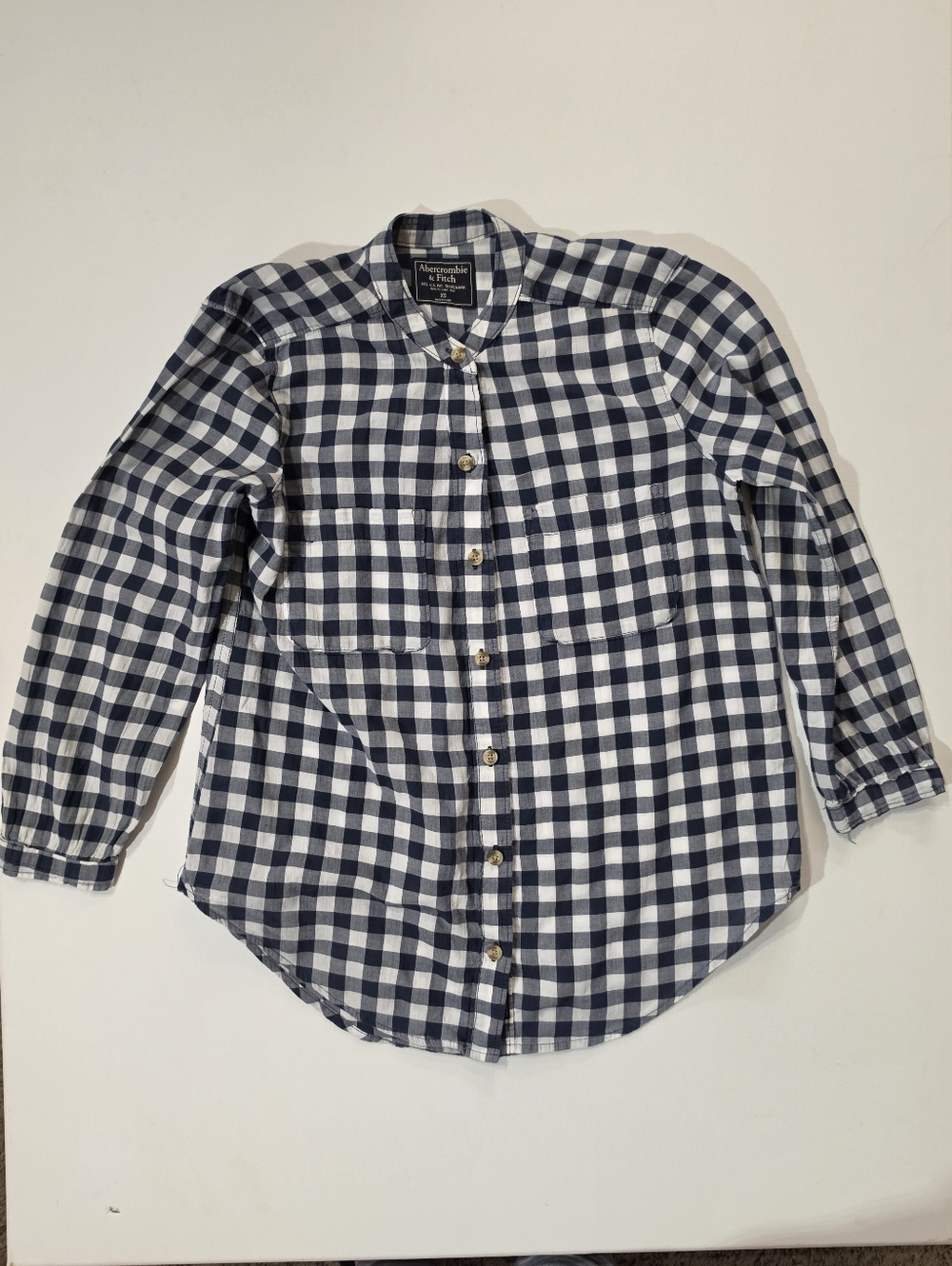 Abercrombie & Fitch Button Down Shirt‎ Womens XS Blue White Plaid 90s Academia